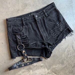 Punk Rave High Waisted Distressed Denim Garter Shorts